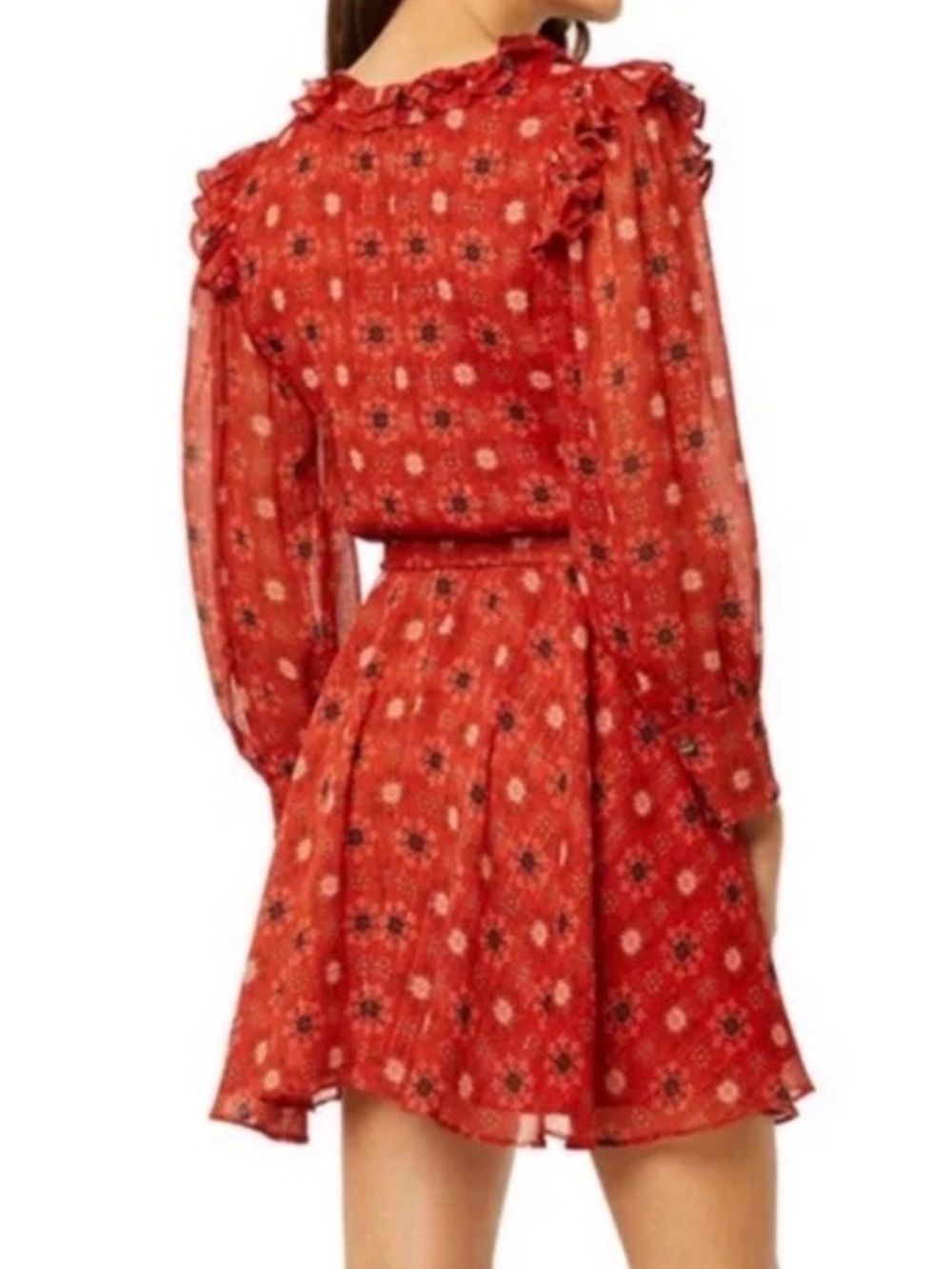 💕 Misa Los Angeles Veruka Red Long Sleeve Mini Dress - S 💕 - Picture 2 of 7